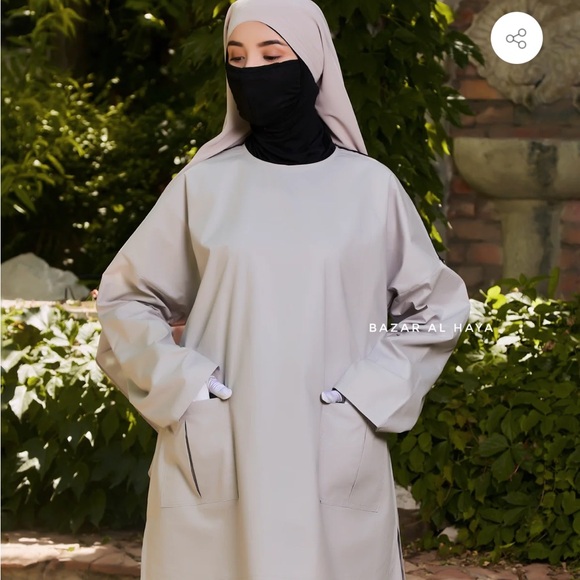 Muslim premium cotton blouse and skirt set from Bazar Al Haya light grey - Picture 2 of 13